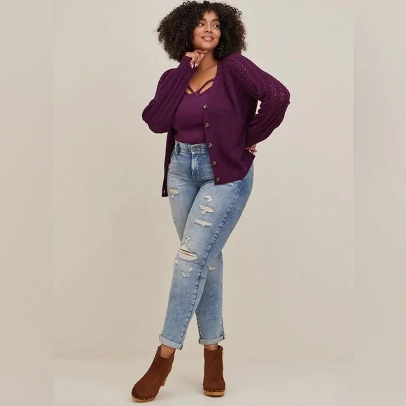 Torrid - Pointelle Cardigan Balloon Sleeve Sweater - Women’s size 3 - Picture 4 of 8